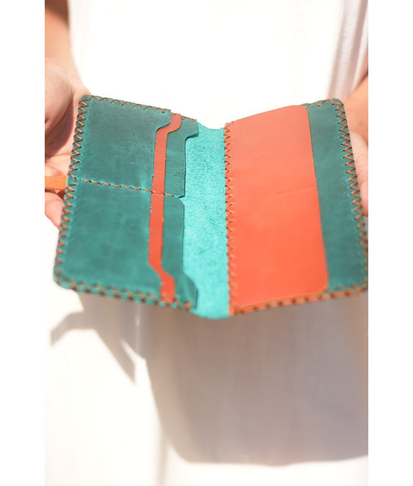 Green Leather Wallet handmade in Egypt and available at Jozee Boutique.