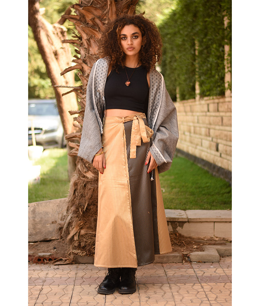 Grey Thin Wool Bolero with Silk & Cotton Loom Woven Patches handmade in Egypt & available at Jozee Boutique.