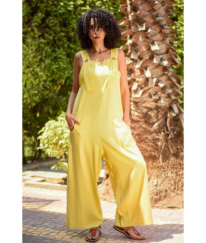Yellow Linen Jumpsuit handmade in Egypt & available at Jozee Boutique.