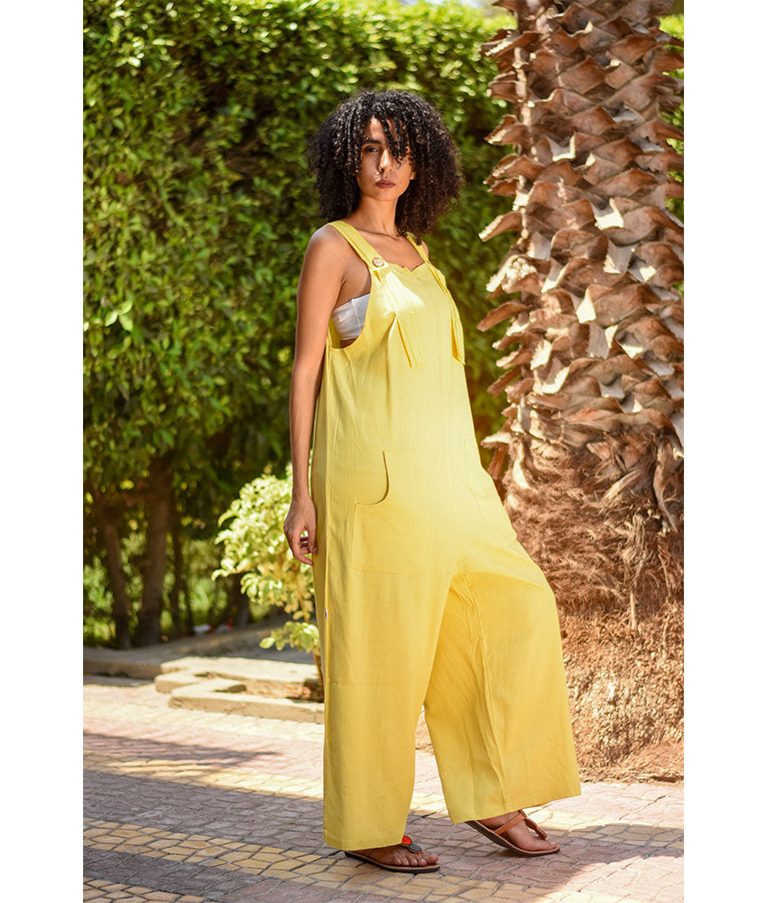 Yellow Linen Jumpsuit handmade in Egypt & available at Jozee Boutique.