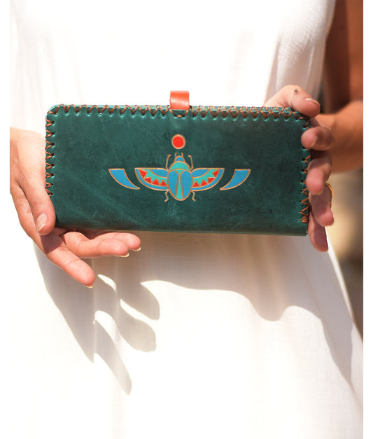 Green Leather Wallet handmade in Egypt and available at Jozee Boutique.