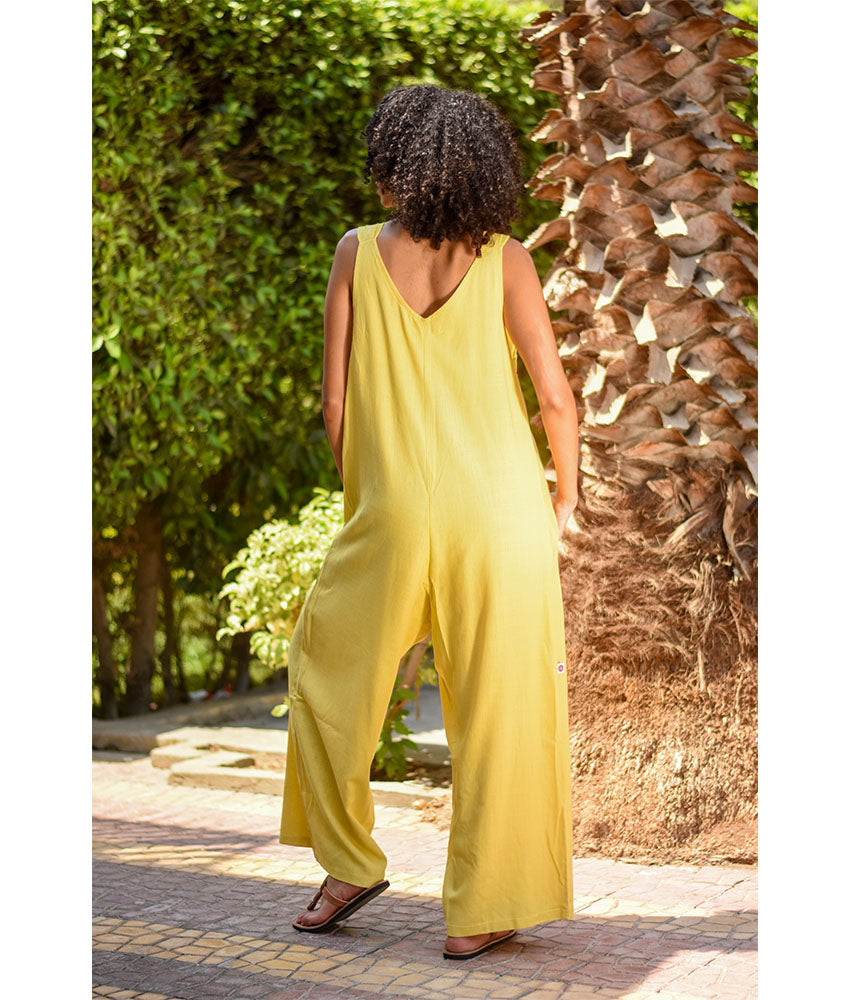 Yellow Linen Jumpsuit handmade in Egypt & available at Jozee Boutique.