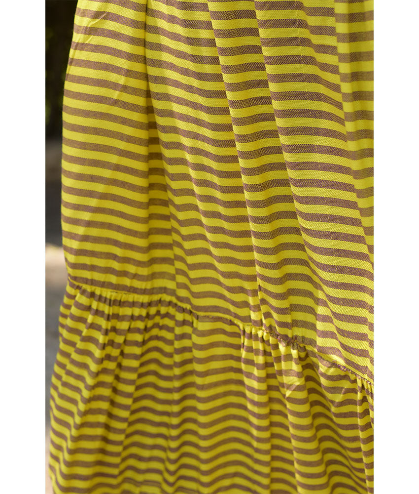 Yellow & Brown Handwoven Ruffle Skirt handmade in Egypt & available at Jozee Boutique.