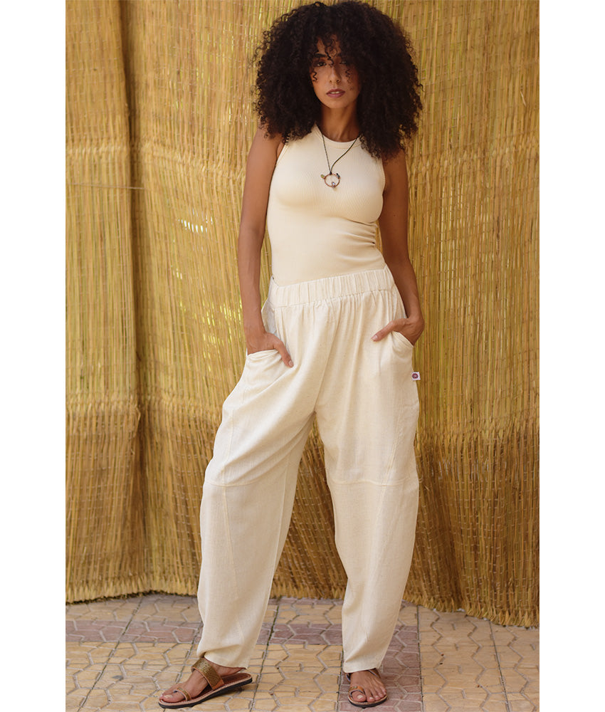 Light Beige Wide Leg Linen Pants