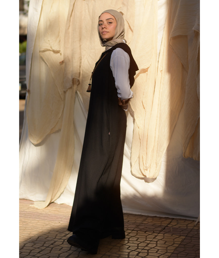Black Linen Dress with Hoodie handmade in Egypt & available at Jozee Boutique.