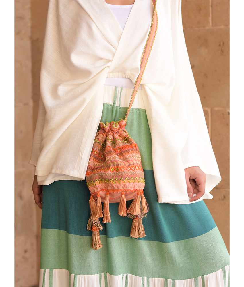 Orange Beaded Saint Catherine Embroidered Cross Bag handmade in Egypt & available in Jozee boutique