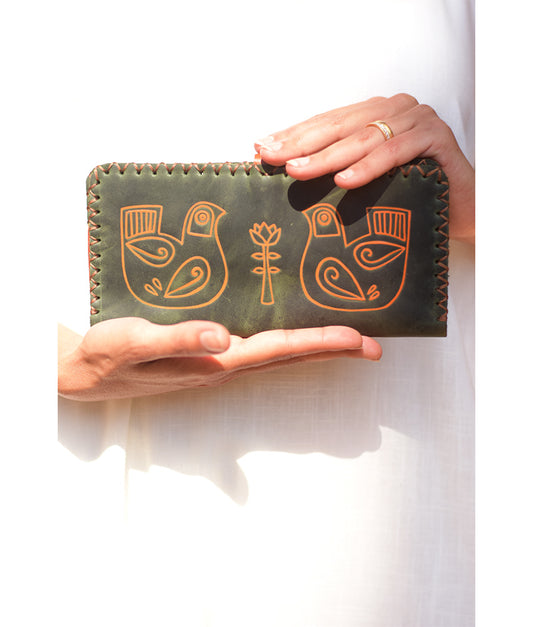 Dark Olive Green Leather Wallet handmade in Egypt and available at Jozee Boutique.