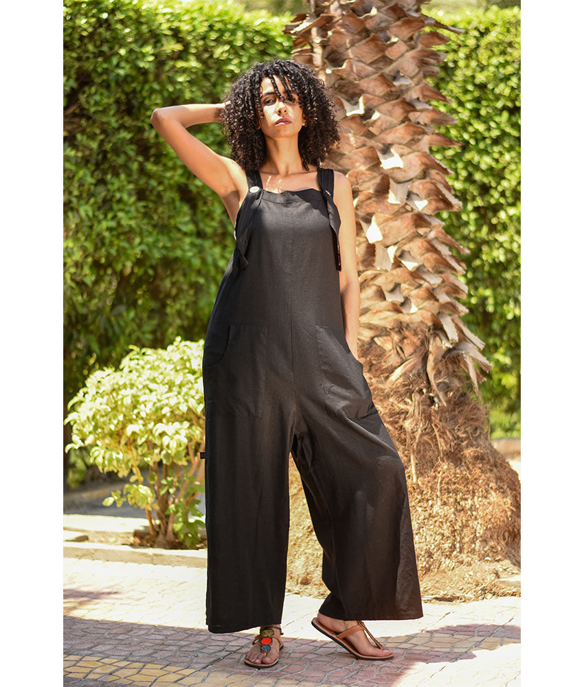 Black Linen Jumpsuit handmade in Egypt & available at Jozee Boutique.