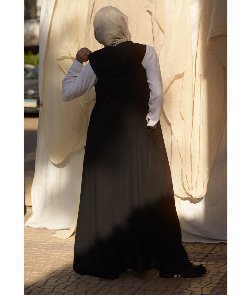 Black Linen Dress with Hoodie handmade in Egypt & available at Jozee Boutique.
