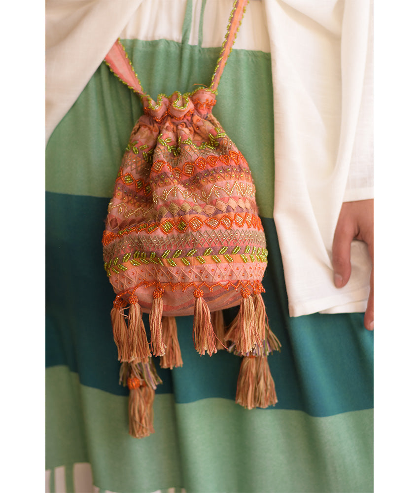 Orange Beaded Saint Catherine Embroidered Cross Bag handmade in Egypt & available in Jozee boutique