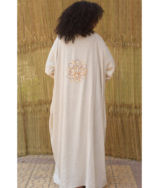 Off White Embroidered Pyramid Linen Cotton Cardigan - Fatoum