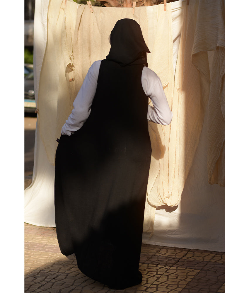 Black Linen Dress with Hoodie handmade in Egypt & available at Jozee Boutique.
