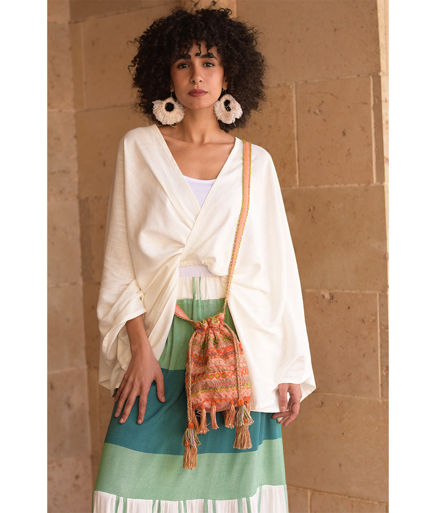 Orange Beaded Saint Catherine Embroidered Cross Bag handmade in Egypt & available in Jozee boutique