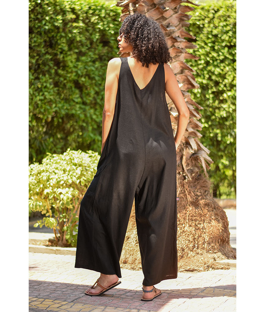 Black Linen Jumpsuit handmade in Egypt & available at Jozee Boutique.