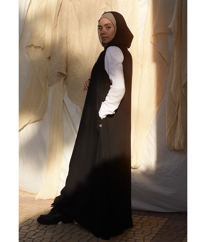 Black Linen Dress with Hoodie handmade in Egypt & available at Jozee Boutique.