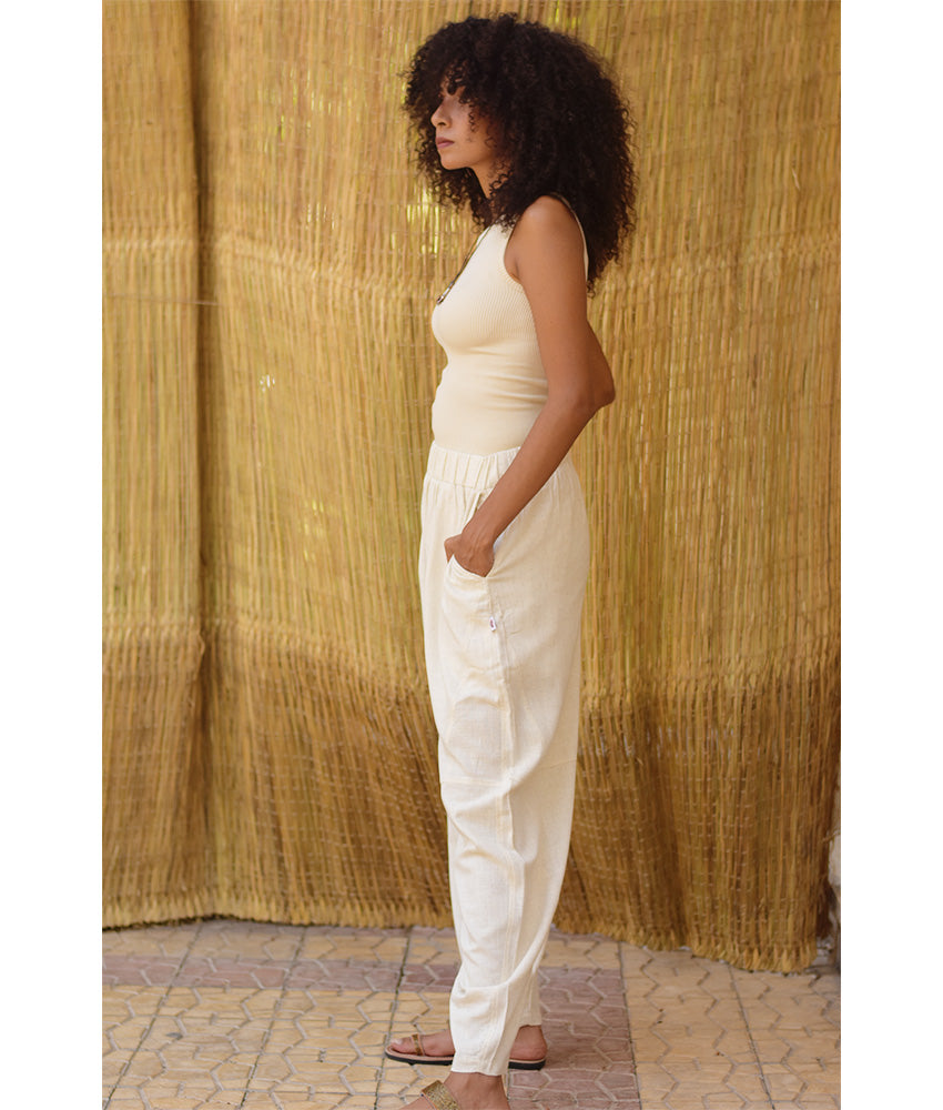 Light Beige Wide Leg Linen Pants