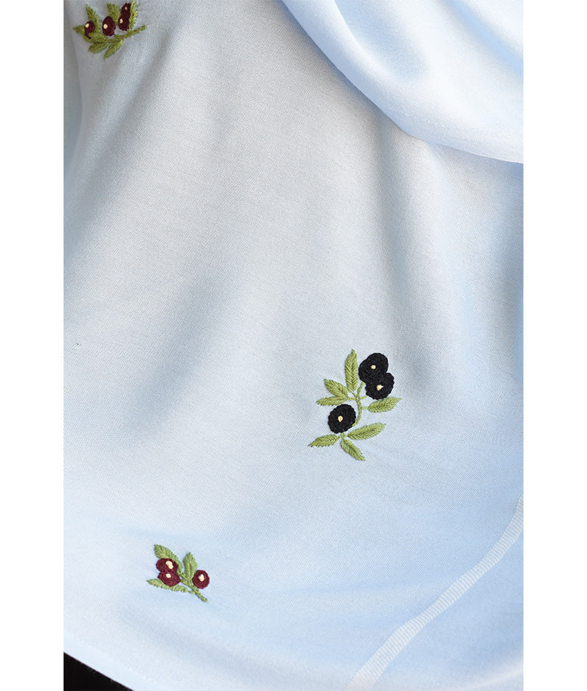 Light Blue Handwoven Viscose Shawl with Hand Embroideries – Fatoum