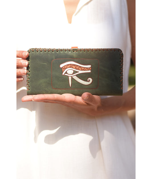 Dark Olive Green Leather Wallet handmade in Egypt and available at Jozee Boutique.