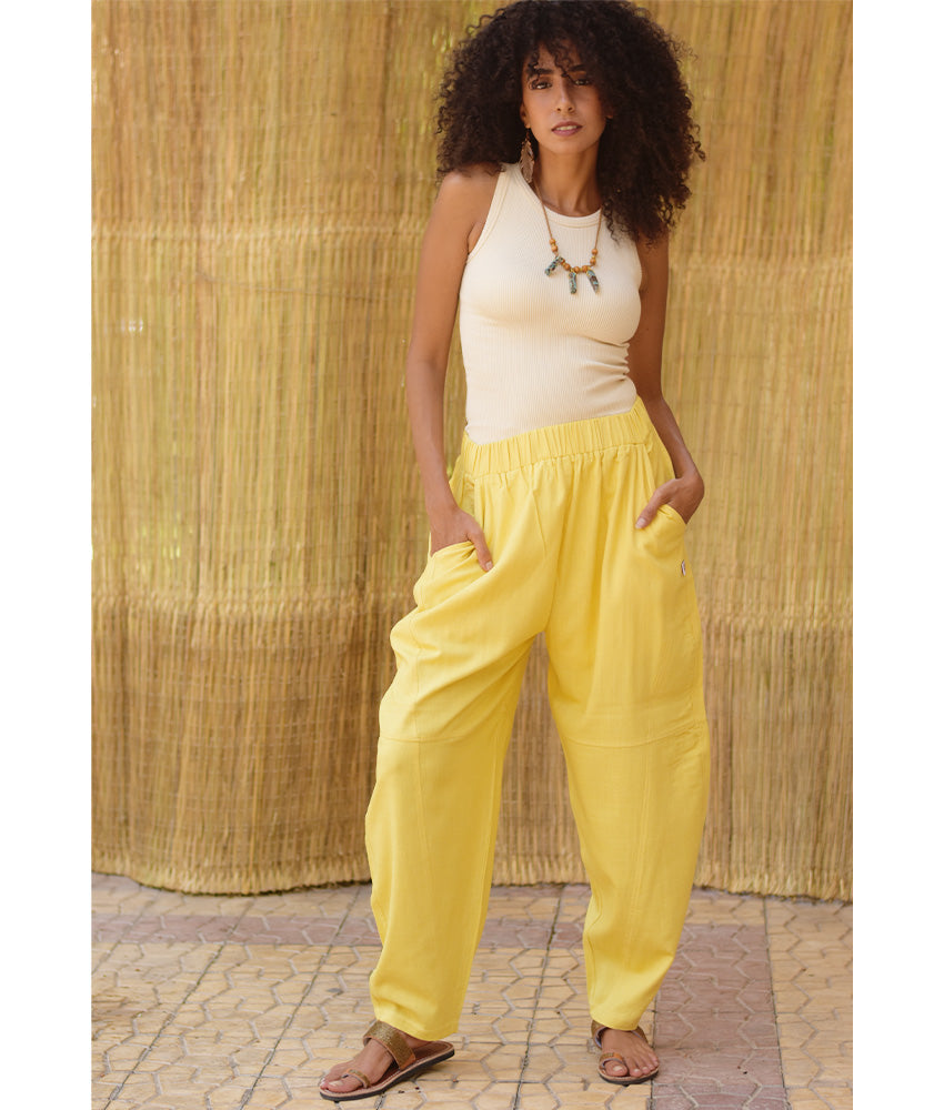 Mustard Wide Leg Linen Pants