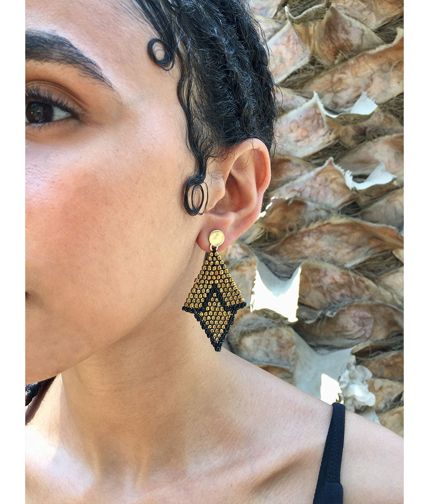 Black & Gold Beaded Earrings handmade in Egypt & available in Jozee Boutique