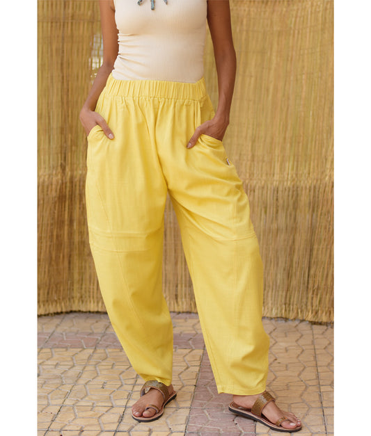 Mustard Wide Leg Linen Pants