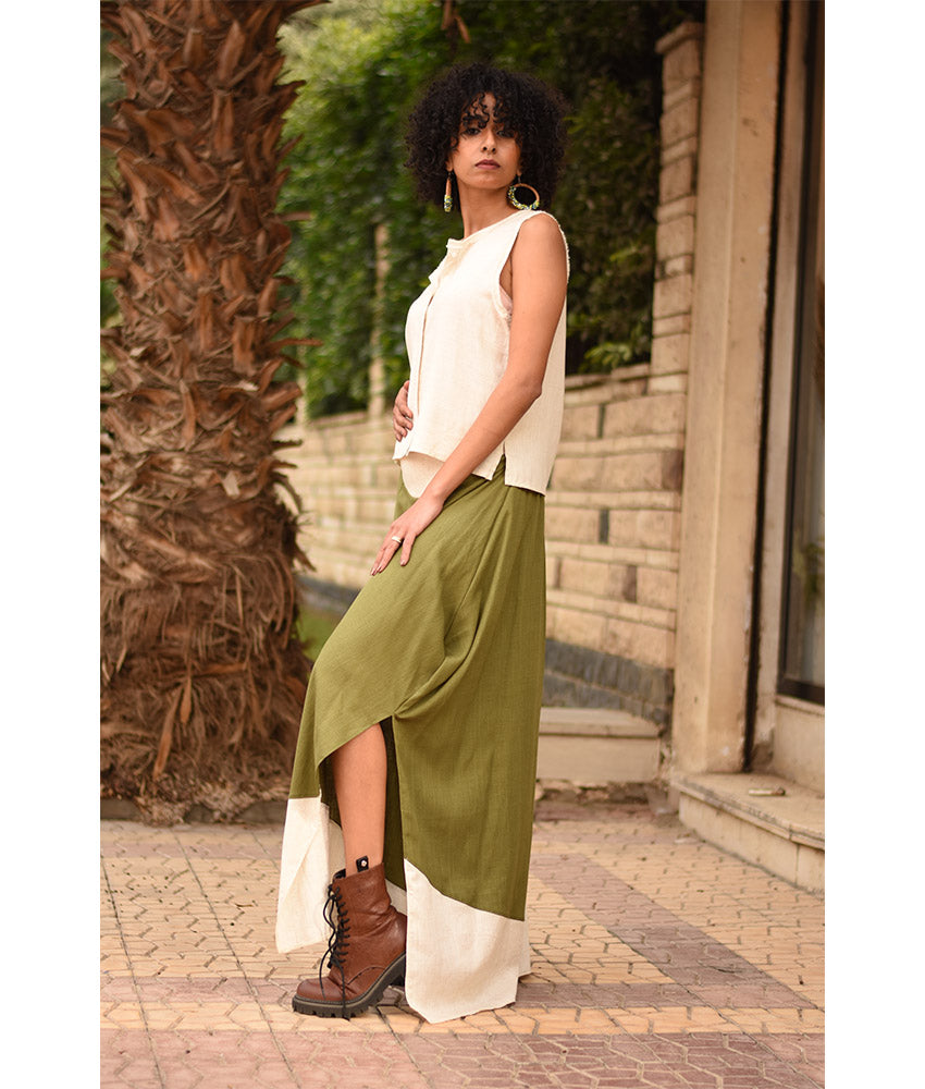 Apple green Flowy Pants with off white Patches handmade in Egypt & available in Jozee boutique