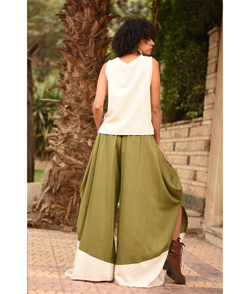 Apple green Flowy Pants with off white Patches handmade in Egypt & available in Jozee boutique