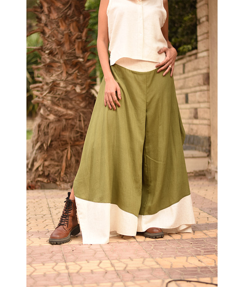 Apple green Flowy Pants with off white Patches handmade in Egypt & available in Jozee boutique