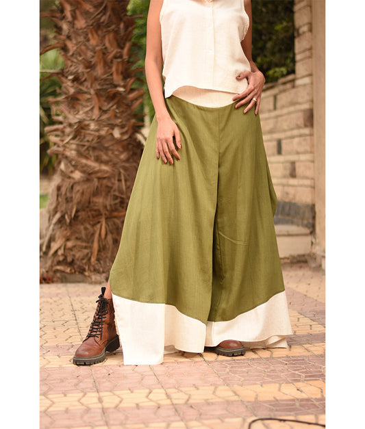 Apple green Flowy Pants with off white Patches handmade in Egypt & available in Jozee boutique
