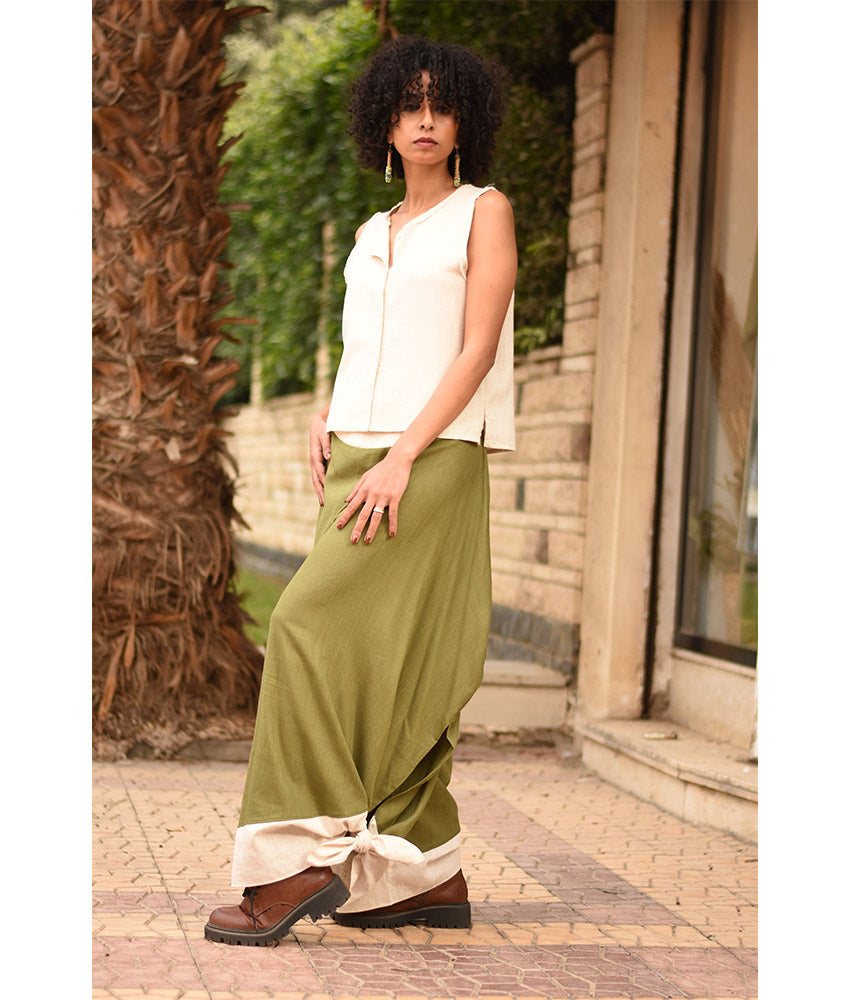 Apple green Flowy Pants with off white Patches handmade in Egypt & available in Jozee boutique