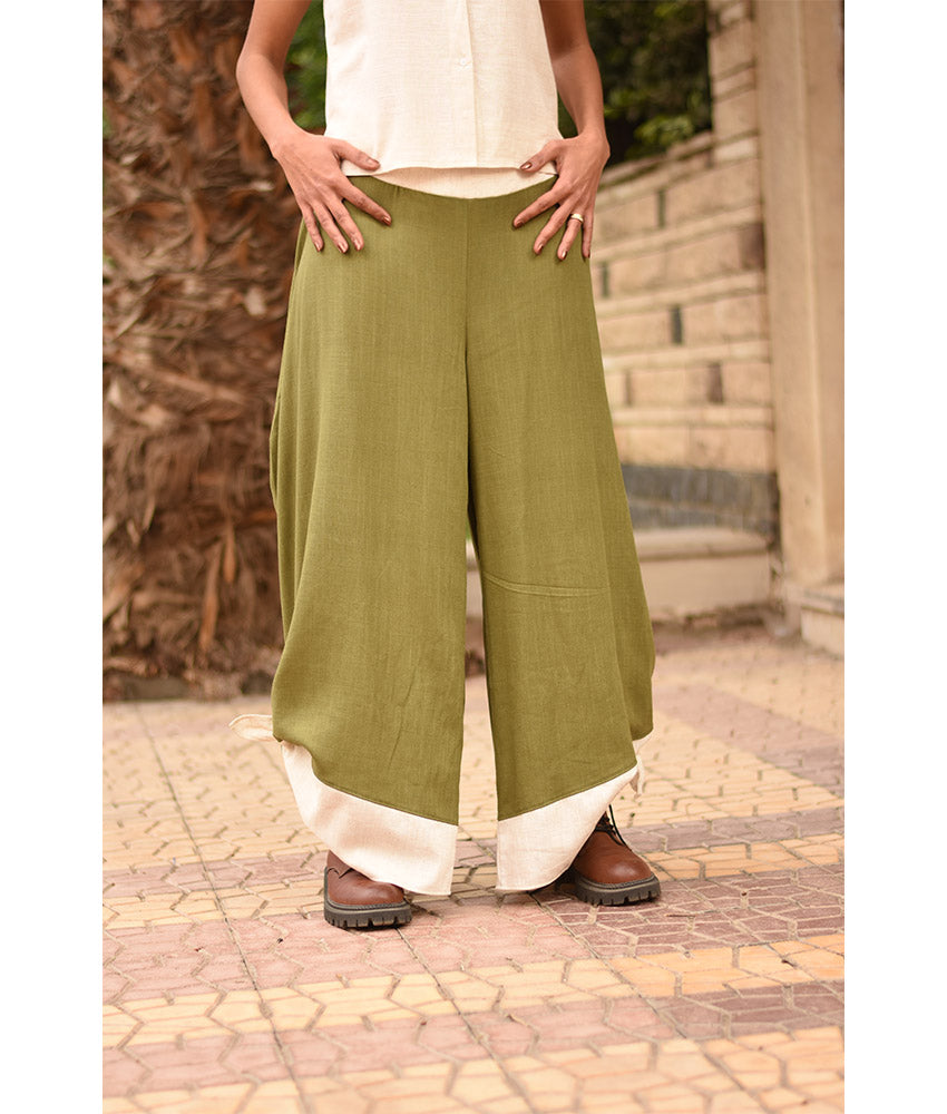Apple green Flowy Pants with off white Patches handmade in Egypt & available in Jozee boutique