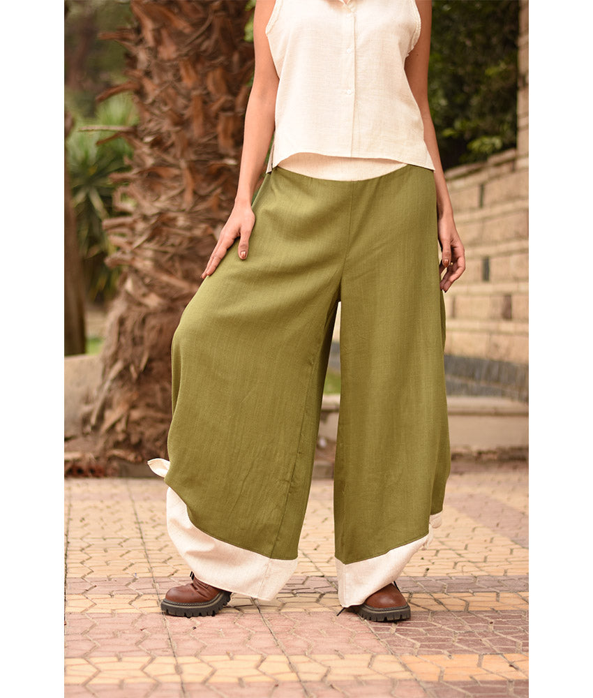 Apple green Flowy Pants with off white Patches handmade in Egypt & available in Jozee boutique