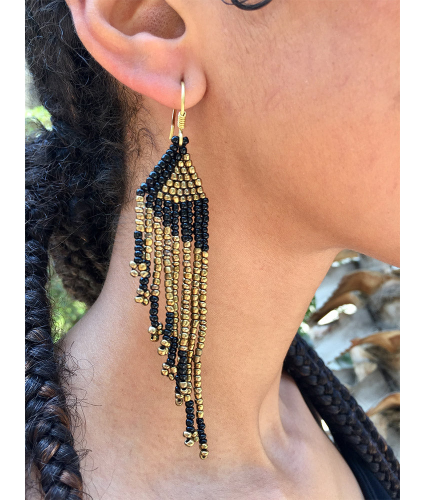Black & Gold Beaded Earrings handmade in Egypt & available in Jozee Boutique