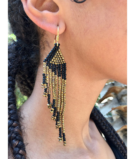 Black & Gold Beaded Earrings handmade in Egypt & available in Jozee Boutique