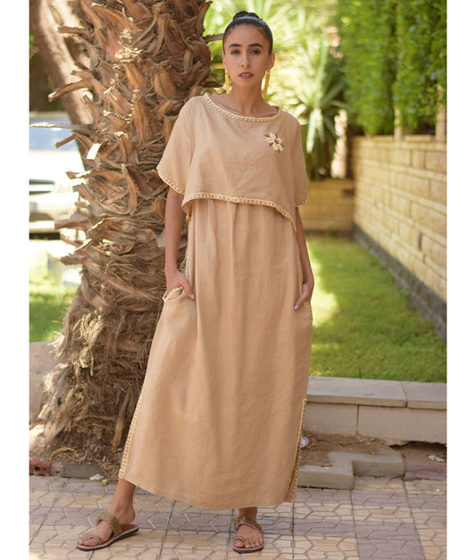 Beige Layered Linen Maxi Dress handmade in Egypt & available in Jozee boutique