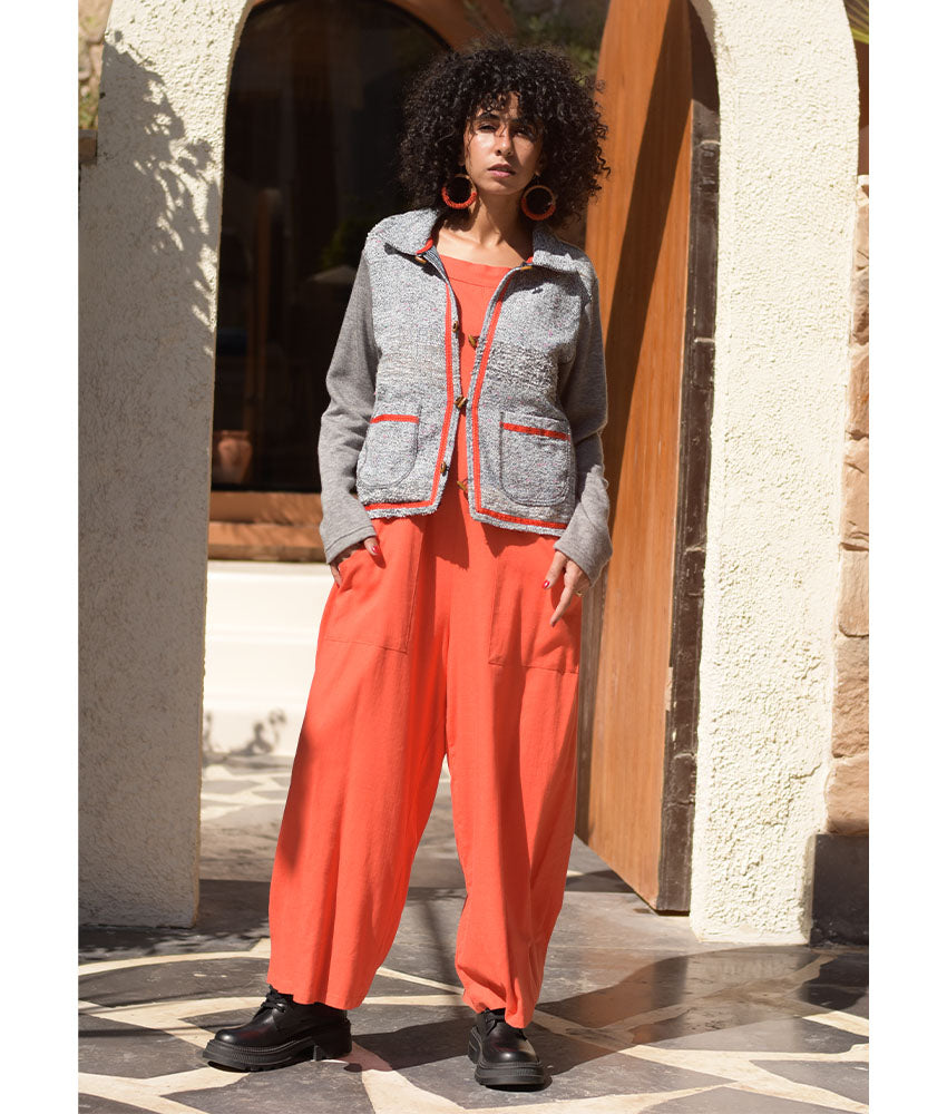 Grey Cropped Akhmim Loomwoven Jacket handmade in Egypt & available at Jozee Boutique.handmade in Egypt & available at Jozee Boutique.