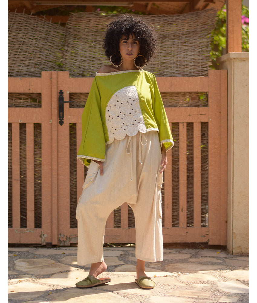 Lemon Green Linen Top with Hand Embroideries handmade in Egypt & available at Jozee Boutique.handmade in Egypt & available at Jozee Boutique.