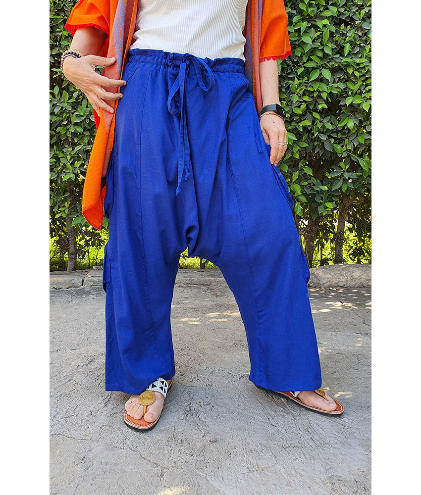 Electric Blue Linen Baggy Harem Pants handmade in Egypt & available in Jozee Boutique