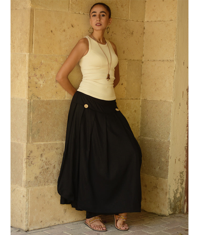 Black Draped Maxi Skirt handmade in Egypt & available in Jozee boutique