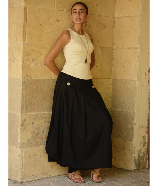 Black Draped Maxi Skirt handmade in Egypt & available in Jozee boutique