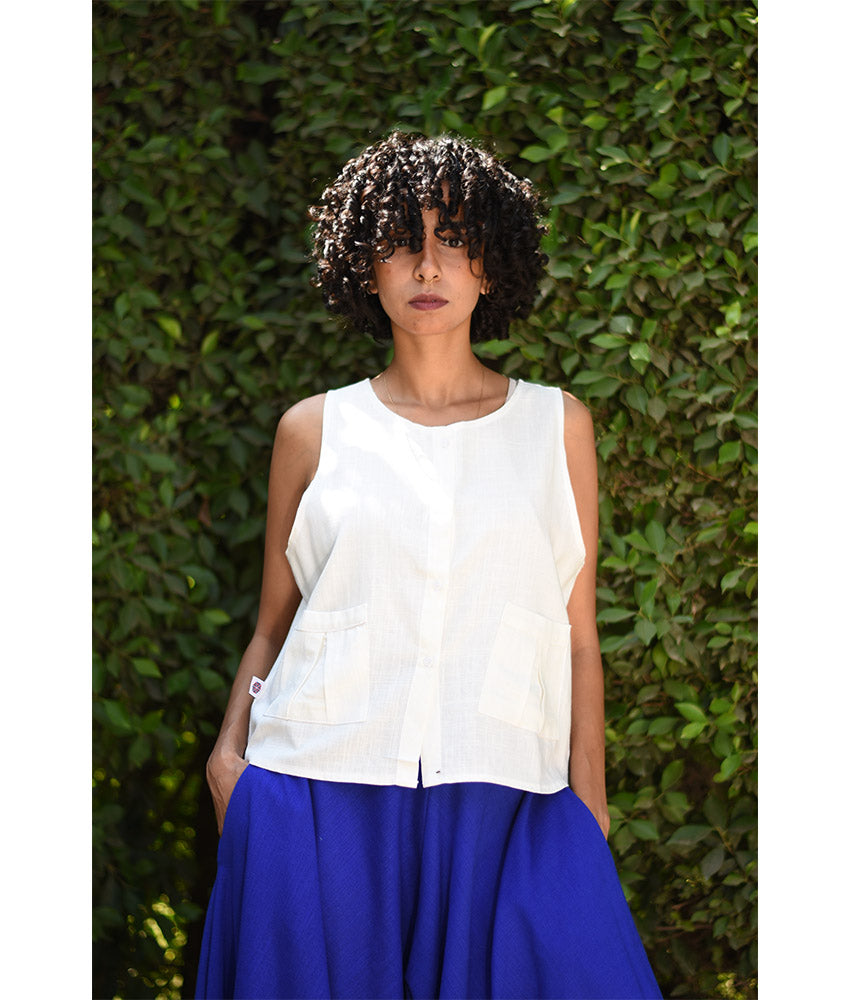 White Linen Top handmade in Egypt & available in Jozee boutique