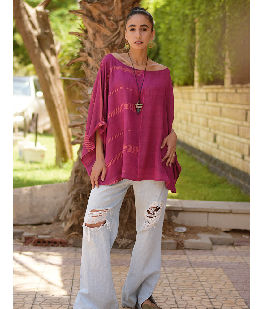 Fuchsia Pink Viscose Oversized Top with Flowing Silhouette handmade in Egypt & available at Jozee Boutique.