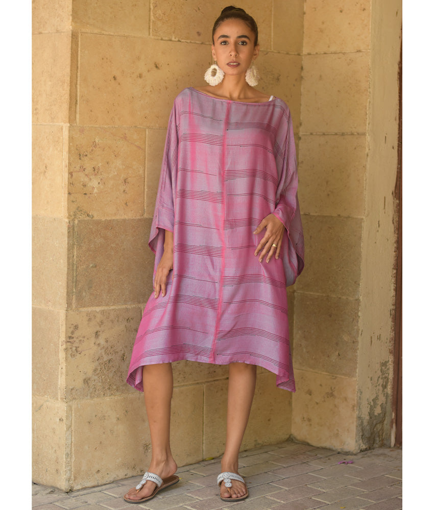 Lilac Pink Viscose Midi Dress with Inspired Pattern handmade in Egypt & available at Jozee Boutique.