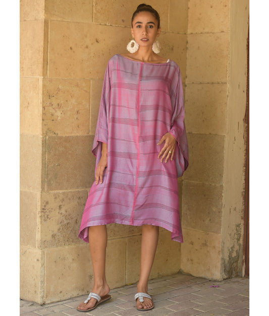 Lilac Pink Viscose Midi Dress with Inspired Pattern handmade in Egypt & available at Jozee Boutique.