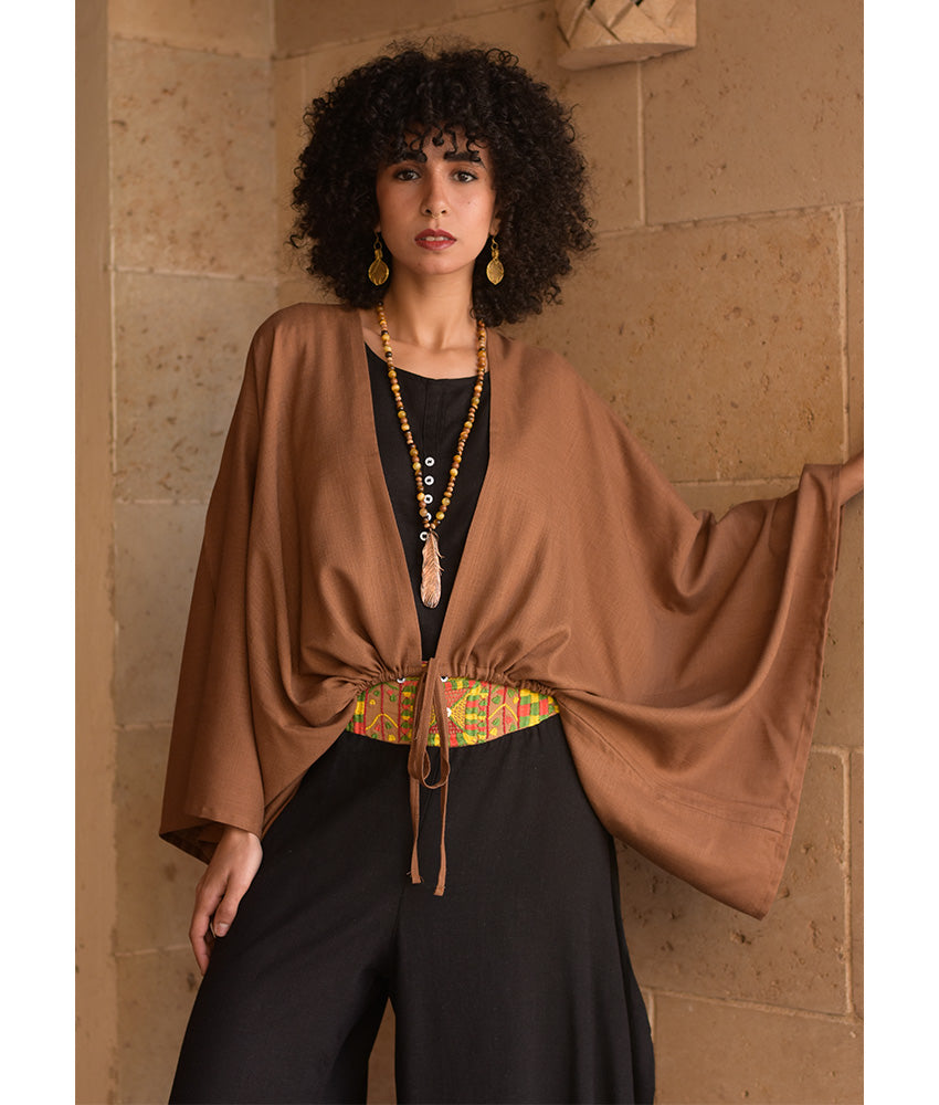 Brown Linen Bolero made in Egypt & available at Jozee Boutique.