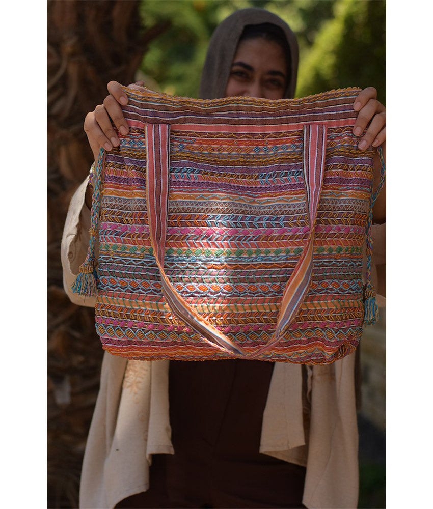 Multicolored Embroidered Saint Catherine Hand Bag handmade in Egypt & available in Jozee boutique