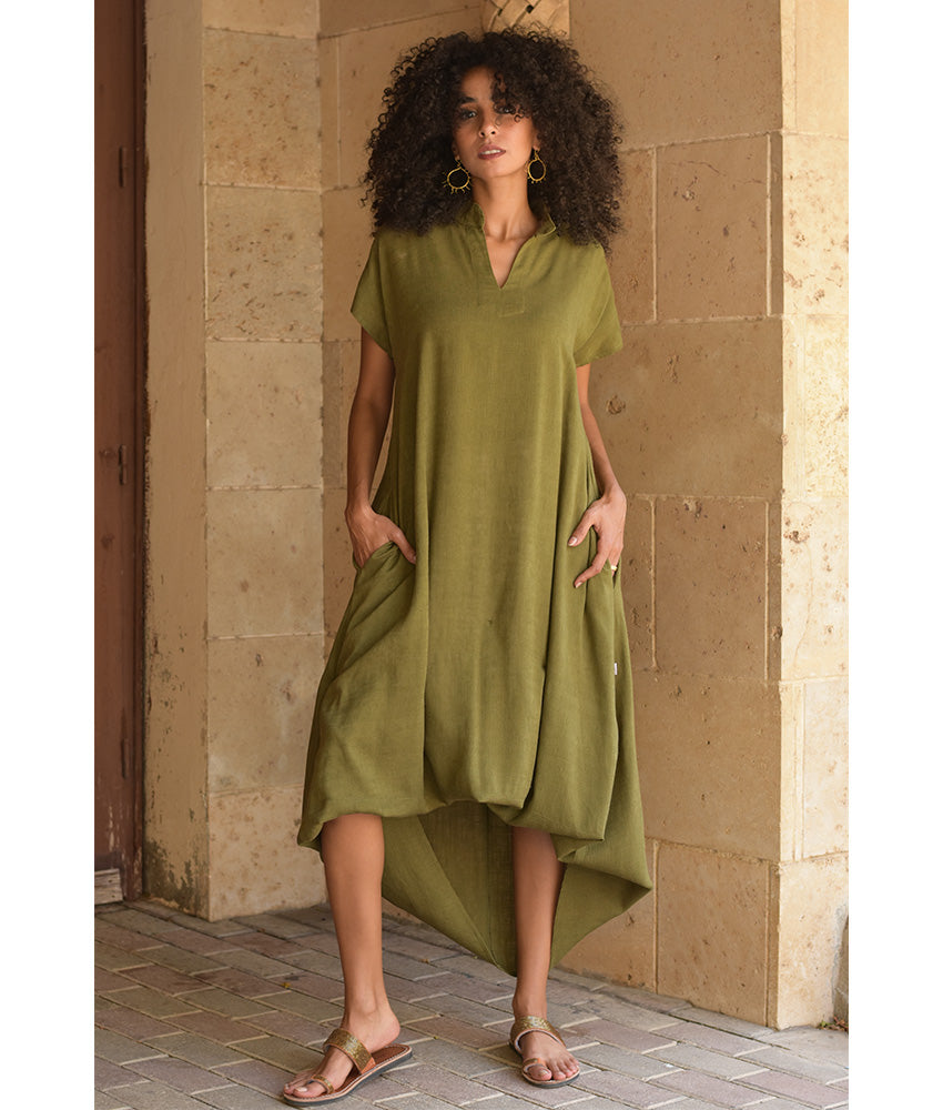 Olive Green Linen Adjustable Dress