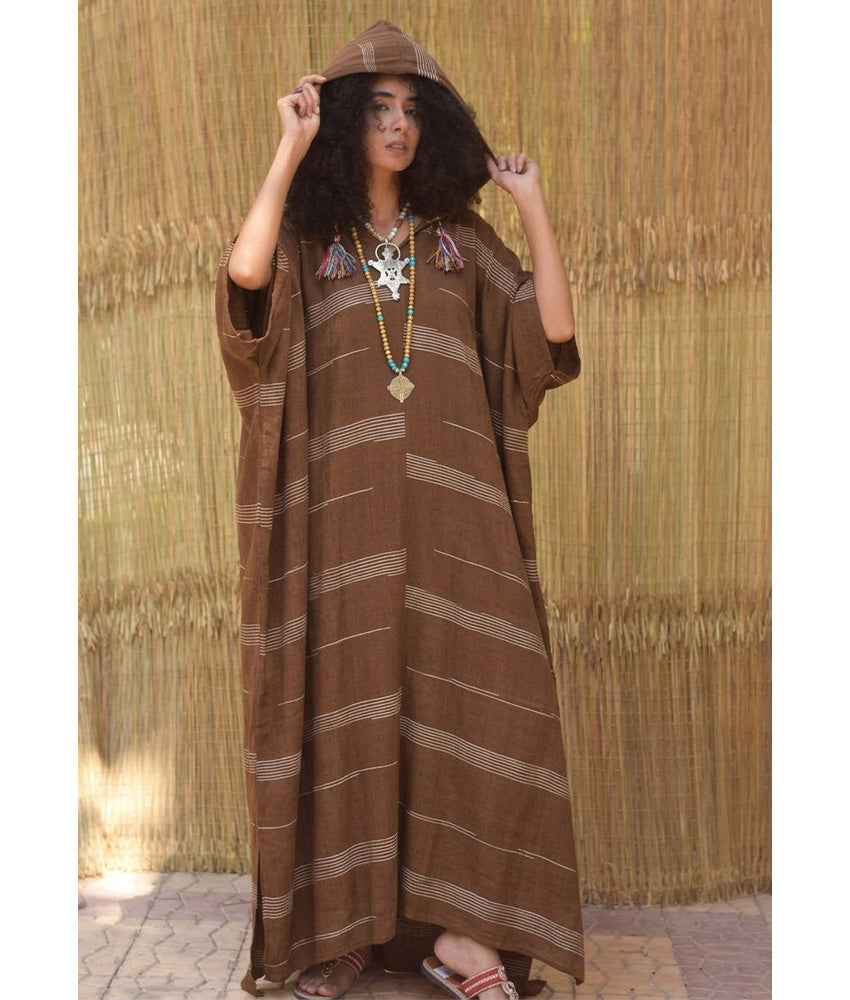 Chocolate Brown Viscose Kaftan with Hoodie