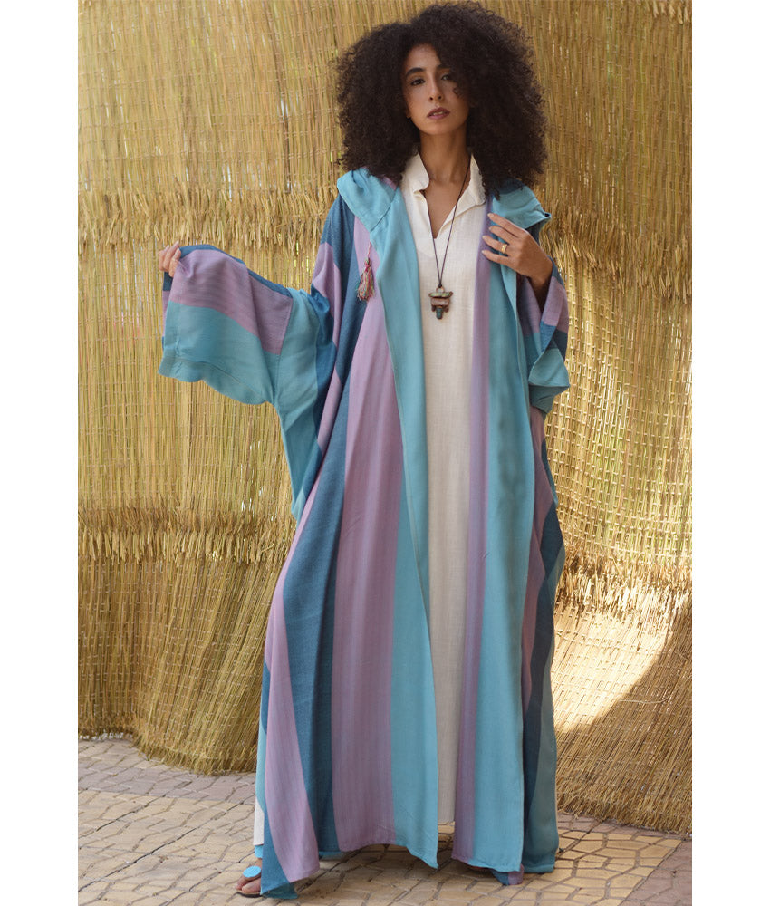 Multicolored Viscose Cardigan with Hoodie