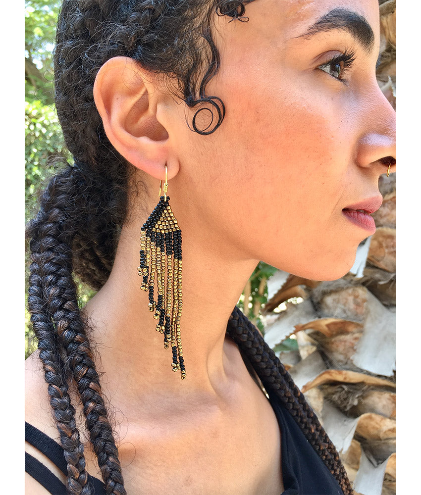 Black & Gold Beaded Earrings handmade in Egypt & available in Jozee Boutique